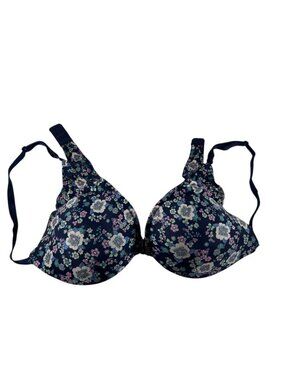 Victorias Secret Smooth Push Up T Shirt Bra Size 34DD Blue Floral Underwire